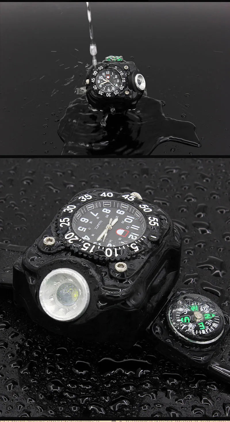 LED Flashlight Watch With Compass