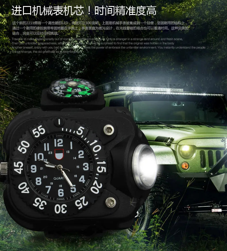 LED Flashlight Watch With Compass