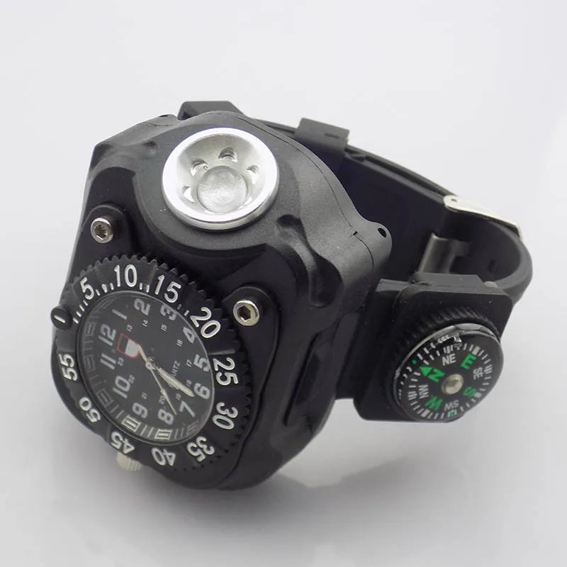 LED Flashlight Watch With Compass