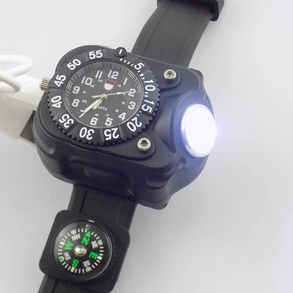 LED Flashlight Watch With Compass