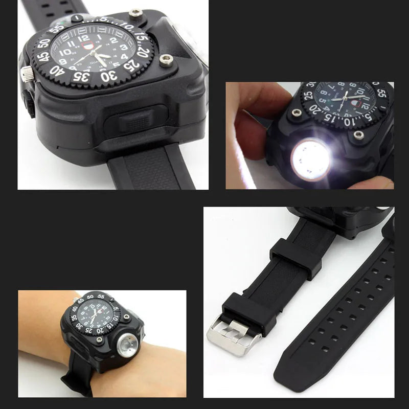 LED Flashlight Watch With Compass