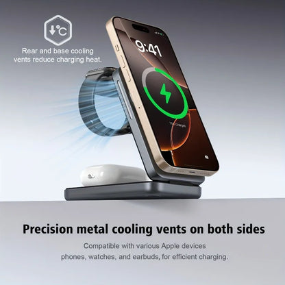 3-in-1 Magnetic Wireless Charger Stand for iPhone 12-17 Apple Watch Airpods