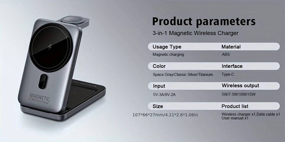 3-in-1 Magnetic Wireless Charger Stand for iPhone 12-17 Apple Watch Airpods