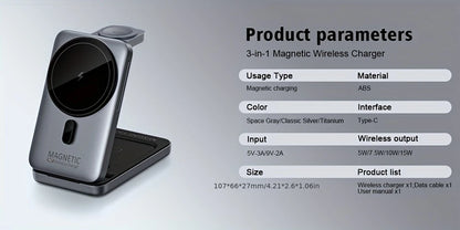 3-in-1 Magnetic Wireless Charger Stand for iPhone 12-17 Apple Watch Airpods
