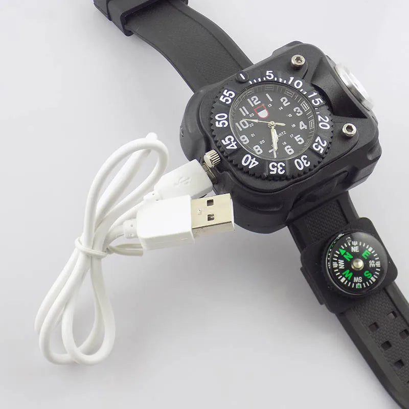 LED Flashlight Watch With Compass