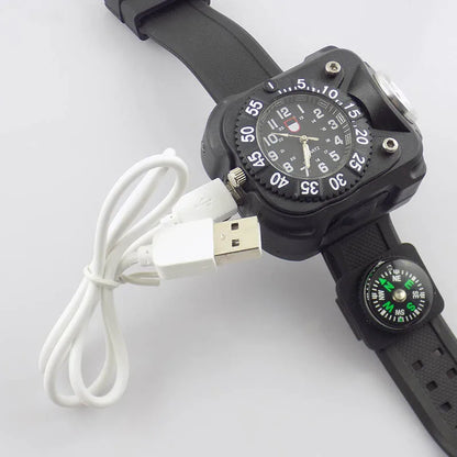 LED Flashlight Watch With Compass