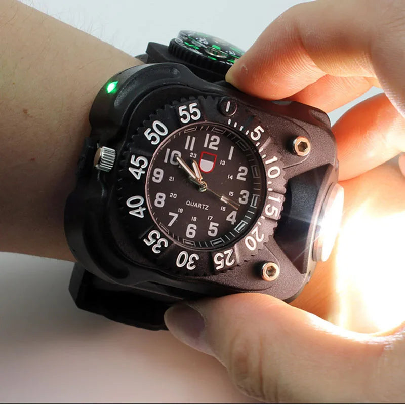LED Flashlight Watch With Compass