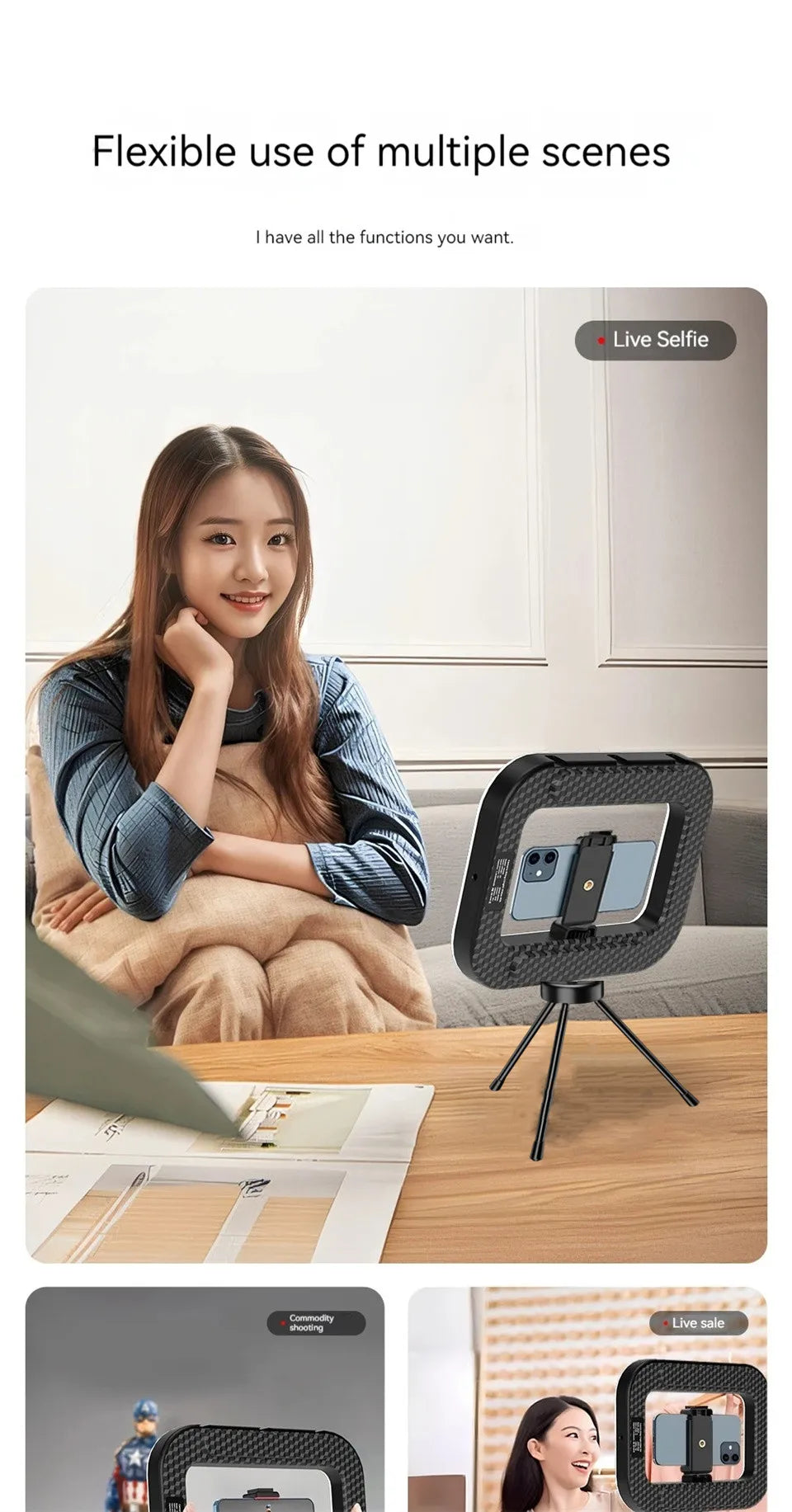 Handheld Ring LED Rechargeable Selfie Fill Light