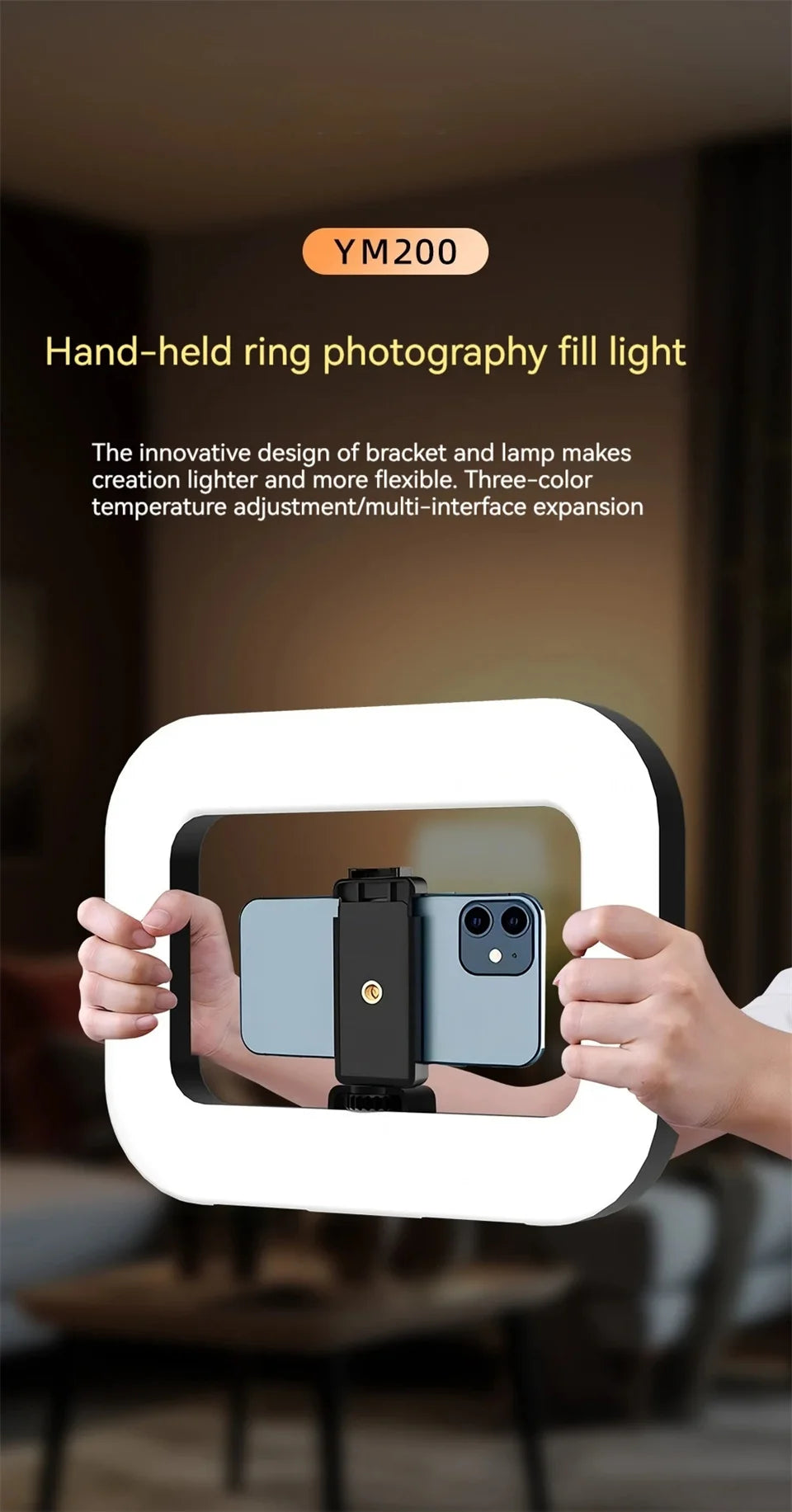 Handheld Ring LED Rechargeable Selfie Fill Light